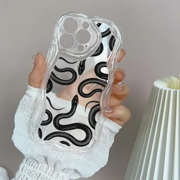 N72 Мягкие волнистые чехлы для телефонов N72 Black Gold Snake art для iPhone 14 Pro Max 13 mini 15 Plus XR 7 8 6 XS Max 12 11, защитный чехол-бампер for iPhone 15 Pro Max