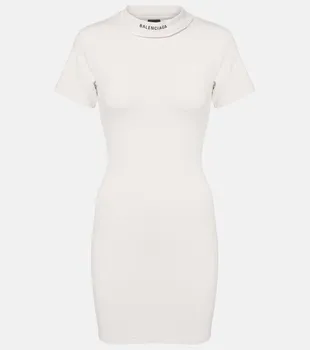 Мини-платье из хлопкового трикотажа Balenciaga, цвет off white