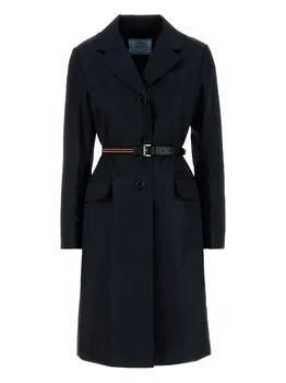 Пальто с поясом и панелями Prada, синий