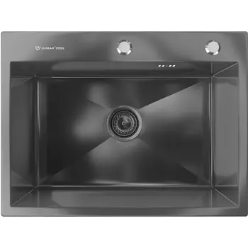 Мойка кухонная Ulgran US-600 60 с дозатором и коландером черная брашированная сталь