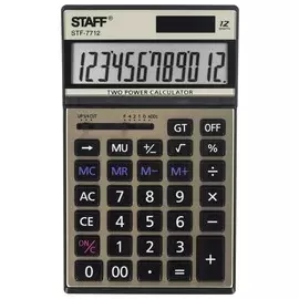 Калькулятор настольный металлический Staff Stf-7712-gold (179х107 мм), 12 разрядов, двойное питание, блистер