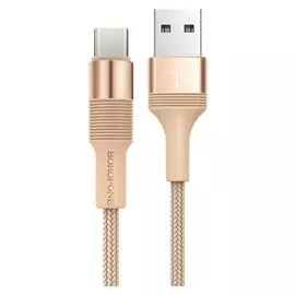 Кабель Borofone Bx21, USB - Type-c, 3 А, 1 м, тканевая оплетка, золотистый