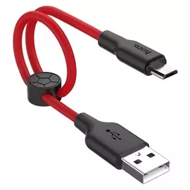 Кабель Hoco X21 Plus, USB - Micro-usb, 2.4а, 0.25 м, силикон, клипса, чёрно-красный