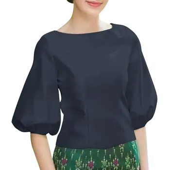 ZANZEA Women Casual Round Neck Solid Color Loose Half Sleeve Blouse 4XL жёлтый