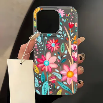 Чехлы для мобильных телефонов iPhone 11 13 15 Pro Max 12 14 Pro Max Чехол для iPhone 16 15 Plus 13 Pro 12 Матовая текстура с рисунком в виде мультяшных цветов iPhone 11 белый
