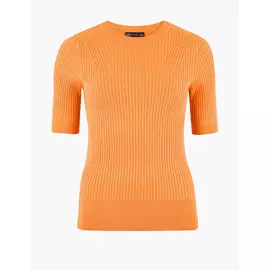 Джемпер в рубчик с короткими рукавами и круглым вырезом, Marks&amp;Spencer