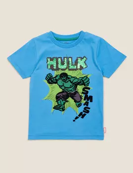 Футболка из чистого хлопка с двусторонними пайетками героя Hulk™