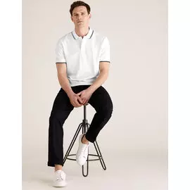 Футболка-поло из чистого хлопка с окантовкой, Marks&amp;Spencer