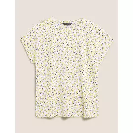 Футболка в цветочек с короткими рукавами и круглым вырезом, Marks&amp;Spencer