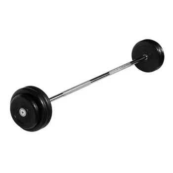 Штанга неразборная MB Barbell с чёрными дисками D25мм, 30 кг MB-BarMW-B30