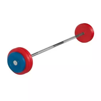 Штанга неразборная MB Barbell с цветными дисками, 25 мм, 30 кг MB-BarMW-C30
