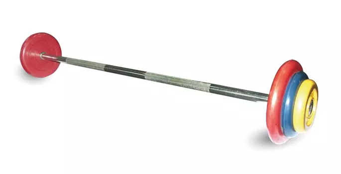 Штанга неразборная MB Barbell с цветными дисками D25мм, 12,5 кг MB-BarMW-C12,5
