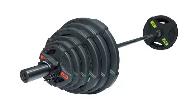 Штанга олимпийская 128 кг Original Fit.Tools диски с двумя хватами, черный гриф
