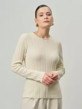 Джемпер женский из кашемира KW045530-D сливочный 3xl