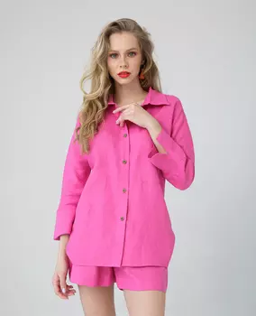 Костюм льняной с шортами фуксия 26007 S