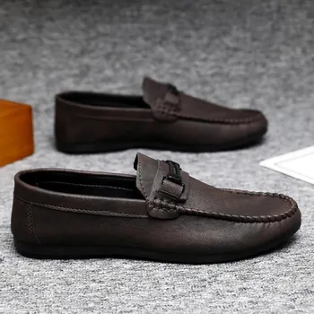 Fashion Men’s Loafers Shoes Man Fashion Comfy Slip-on Drive Footwear Male Brand Leather Boat Shoes Men Casual Shoes Zapatos Hombre 39 чёрный