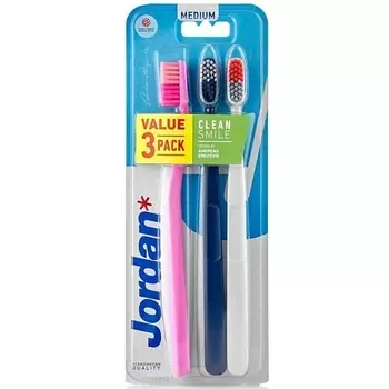 JORDAN* Набор зубных щеток Jordan Clean Smile Medium 3 шт, средняя жесткость.