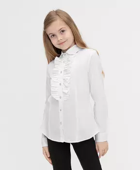 Блузка классическая с жабо белая Button Blue (146)