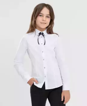 Блузка классическая со съемным бантом белая Button Blue (170)