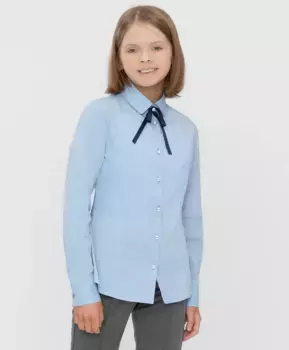 Блузка классическая со съемным бантом голубая Button Blue (140)