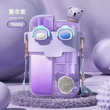 Игрушечная бутылка BPA FREE для детей, подарок, соломенная бутылка для воды из тритана, чашка, милый школьный дорожный чайник для мальчиков и девочек с ремешками 500ML-780ML