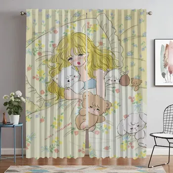 Шторы для гостиной Шторы Mikko Home Interior Шторы 2 шт. Разделение Хэллоуин Украшения Оттенки Тюль для спальни W50xH70cmx2pcs-CL
