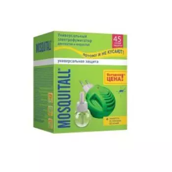 комплект от комаров MOSQUITALL Универсальная защита: фумигатор + жидкость, 45 ночей