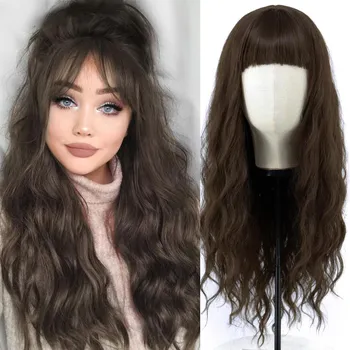 MERISIHAIR женский модный длинный волнистый черный, зеленый парик с челкой, цвет омбре, черный, коричневый, блондин, парик из синтетического волокна для женщин 26inches
