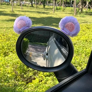 Милые 3D-наклейки «Уши кролика», полоса для удара, зеркало заднего вида автомобиля, мультяшная плюшевая наклейка, интерьер, внешний стиль автомобиля 01