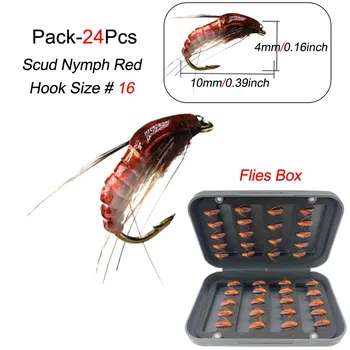 24 шт./кор., приманка для насекомых, реалистичная приманка-нимфа Scud Fly для ловли форели, искусственная приманка для насекомых, приманка Scud-Worm, реалистичная приманка, изысканное перо 24Pcs-Size 10