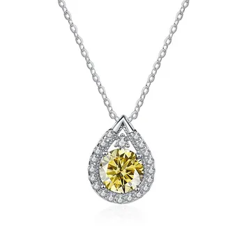 Ожерелье Bague Ringen из стерлингового серебра 925 пробы с муассанитом, ювелирные изделия для женщин, подвеска в форме капли воды с восемью сердцами, восемью стрелами 1ct length 45cm чёрный