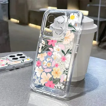 Противоударный чехол для Xiaomi 14t 13t Poco X6 X5 F6 Pro Remdi Note 14 13 12 11 10 Pro с цветочным узором, мягкий силиконовый прозрачный чехол против падения Redmi Note 14 Pro+ 5G