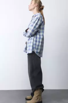 Рубашка oversize хлопковая в клетку с люрексом