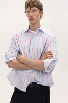 Рубашка oversize в полоску с нашивкой