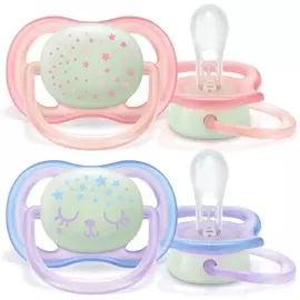 Пустышка для девочек Philips Avent ultra air night SCF376/12, с футляром для хранения и стерилизации, 2 шт, 0-6 мес