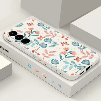 Противоударный чехол для телефона со свежим цветочным узором для Samsung S24 Ultra S23 S22 Plus S21 S20 FE A54 A34, мягкий ремешок из ТПУ, тонкий корпус Samsung S24 чёрный