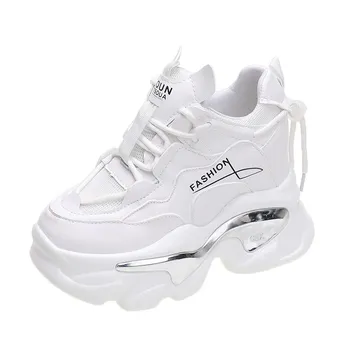 fashion Hidden Heels White Sneakers for Women Spring 2024 Chunky Platform Women s Sports Shoes Fashion Thick Bottom PU Leather Sneakers 34 белый