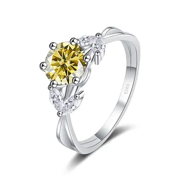 Bague Ringen S925 Ювелирные изделия из стерлингового серебра Роскошные 1 карат D-ЦВЕТ Муассанит кольцо с бриллиантом Женский цветок Растительный дизайн Размер 5-9 Подарок 1ct No.5 чёрный