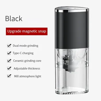 Портативная электрическая кофемолка типа C с USB-зарядкой, керамический шлифовальный сердечник, домашняя мельница для кофе в зернах, измельчитель белый