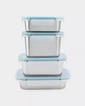 Набор из 4 прямоугольных металлических контейнеров с крышками