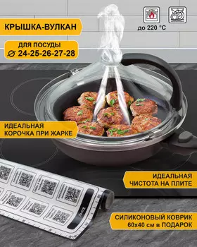 Набор: крышка-вулкан «Китченджой» с ковриком для защиты индукционной плиты