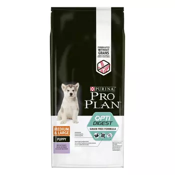 Корм Purina Pro Plan беззерновой, для щенков средних пород с чувствительным пищеварением, с индейкой (2,5 кг)