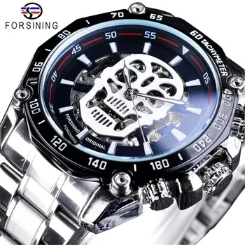 Мужские модные механические часы Forsining Night Glow Skeleton