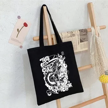 JoJo s Bizarre Adventure аниме модная холщовая сумка Harajuku Goth Shopper женская сумка большой вместимости сумка на плечо винтажная сумка 24*26cm