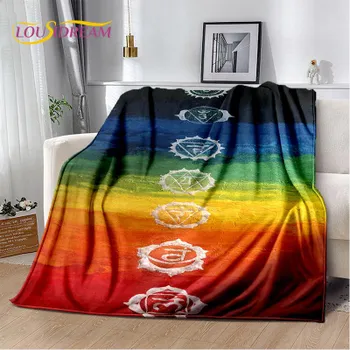 Мягкое плюшевое одеяло Rainbow 7 Chakra Mandala Bohemia, фланелевое одеяло, покрывало для гостиной, спальни, кровати, дивана, чехла для пикника 30x40in
