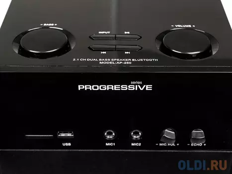 Колонки Dialog Progressive AP-250 BLACK 2.1, 50W+2*15W RMS, Караоке, Bluetooth, FM+USB+SD, Опт.вх.