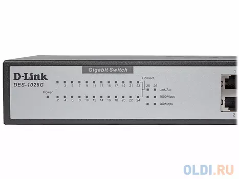 Коммутатор D-Link DES-1026G/E1A Неуправляемый коммутатор с 24 портами 10/100Base-TХ и 2 комбо-портами 100/1000Base-T/SFP