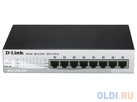Коммутатор D-LINK DES-1210-08P/C1A/C2A Настраиваемый коммутатор Web Smart с 8 портами 10/100Base-TX с поддержкой РоЕ