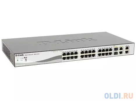 Коммутатор D-Link DES-1210-28P/C2A Настраиваемый коммутатор WebSmart с 24 портами 10/100Base-TX, 2 портами 10/100/1000BASE-T, 2 комбо-портами 100/1000