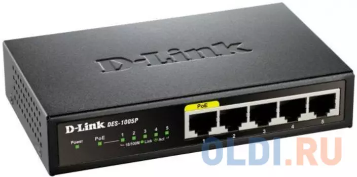 Коммутатор D-Link DGS-1005P/A1A Неуправляемый коммутатор с 5 портами 10/100/1000Base-T, функцией энергосбережения и поддержкой QoS (4 порта с поддержк